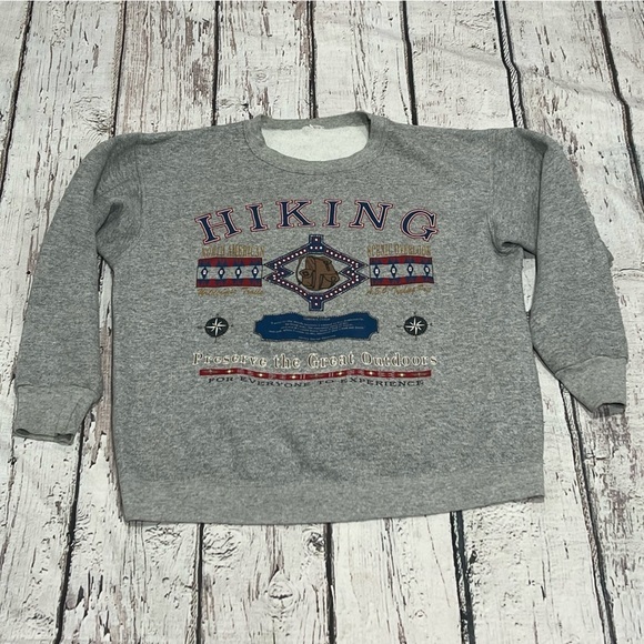Vintage 1990s Hiking Outdoor Adventure 90s Gray Crewneck Pullover Sweatshirt - Picture 1 of 3